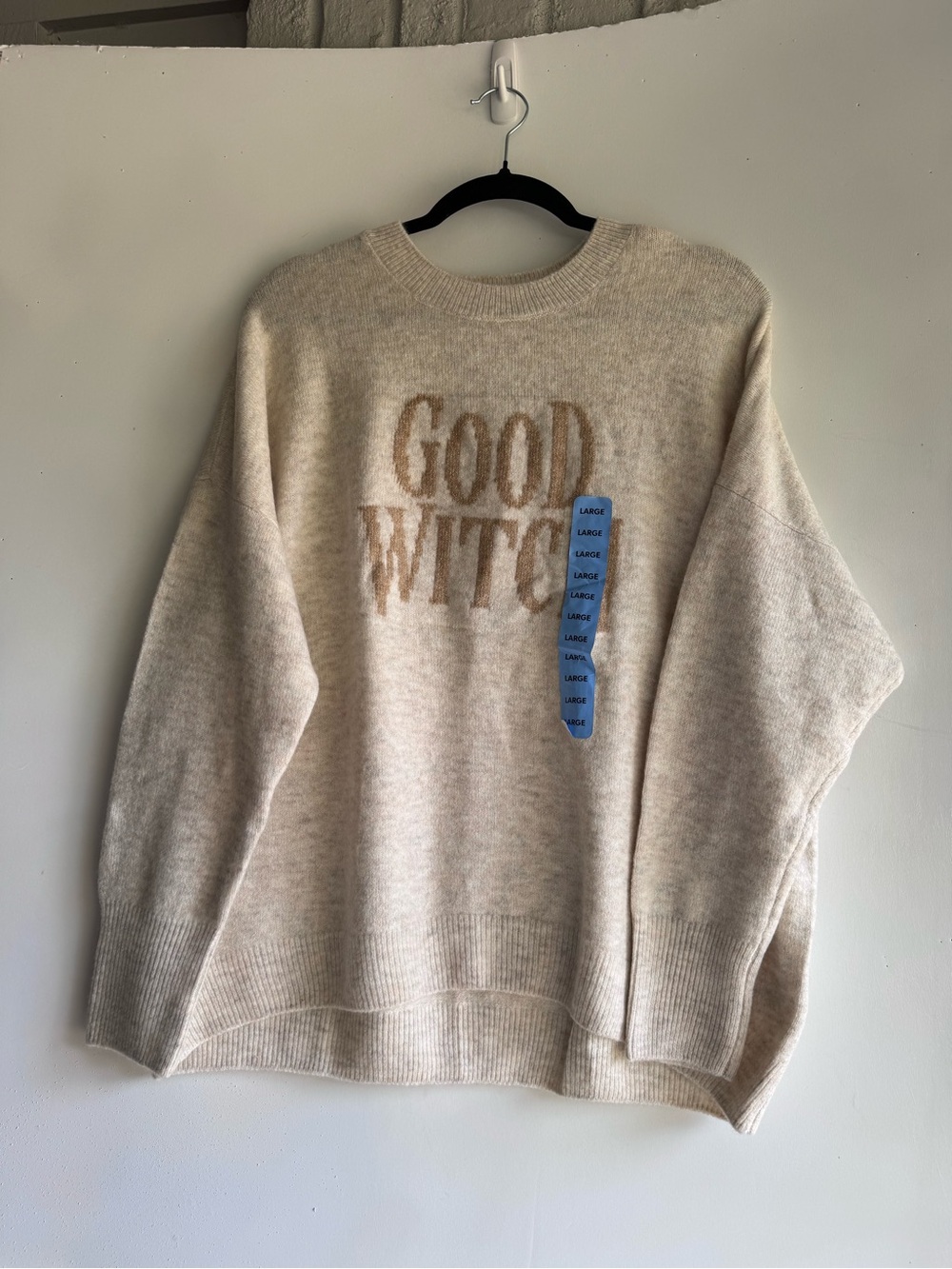 Vince Camuto Cream 'Good Witch' Crewneck Sweater L NWT Halloween Witchy Spooky